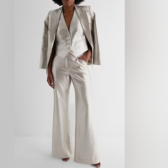EXPRESS: Editor High Waisted Metallic Trouser Flare Pant - Picture 5 of 10